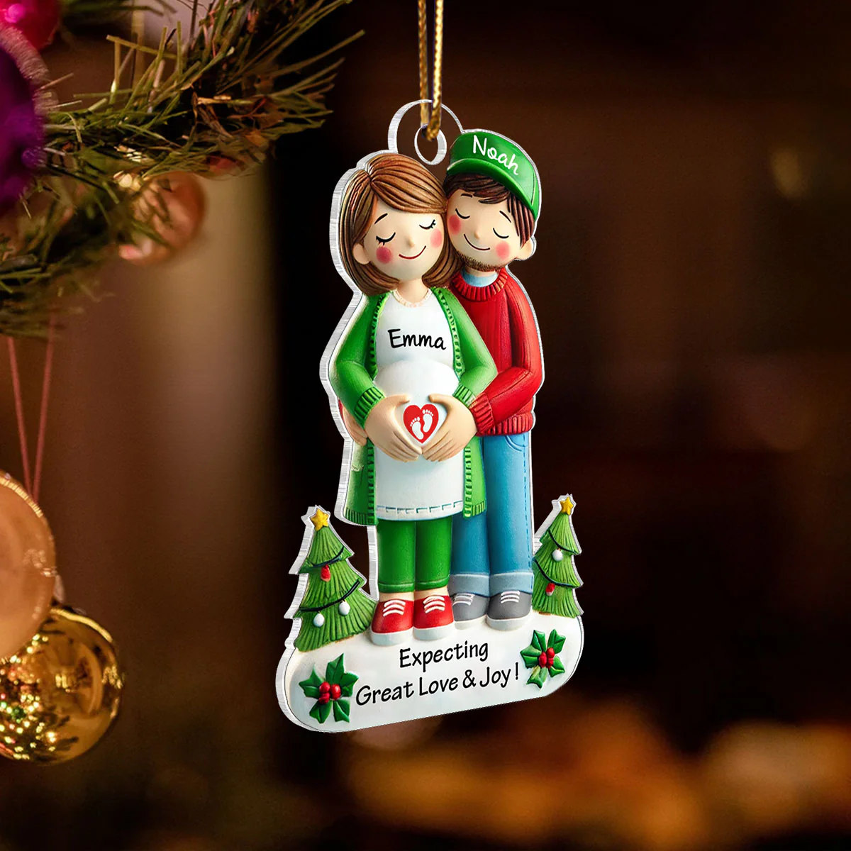 Expecting Great Love And Joy Personalized Baby on the Way Couple Christmas Ornament, 3D Effect Christmas Ornament - Image 3