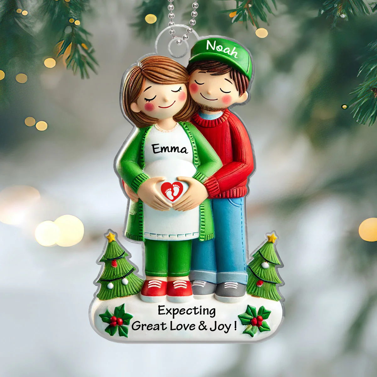 Expecting Great Love And Joy Personalized Baby on the Way Couple Christmas Ornament, 3D Effect Christmas Ornament - Image 5