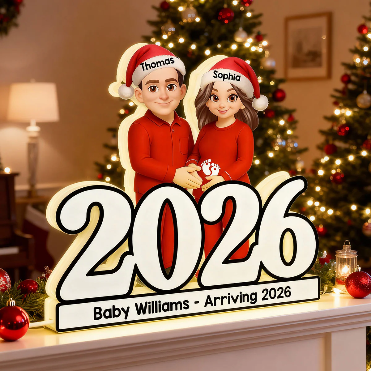 Expecting Parents Christmas Pregnancy Baby Arriving - Personalized Light Box - Image 2