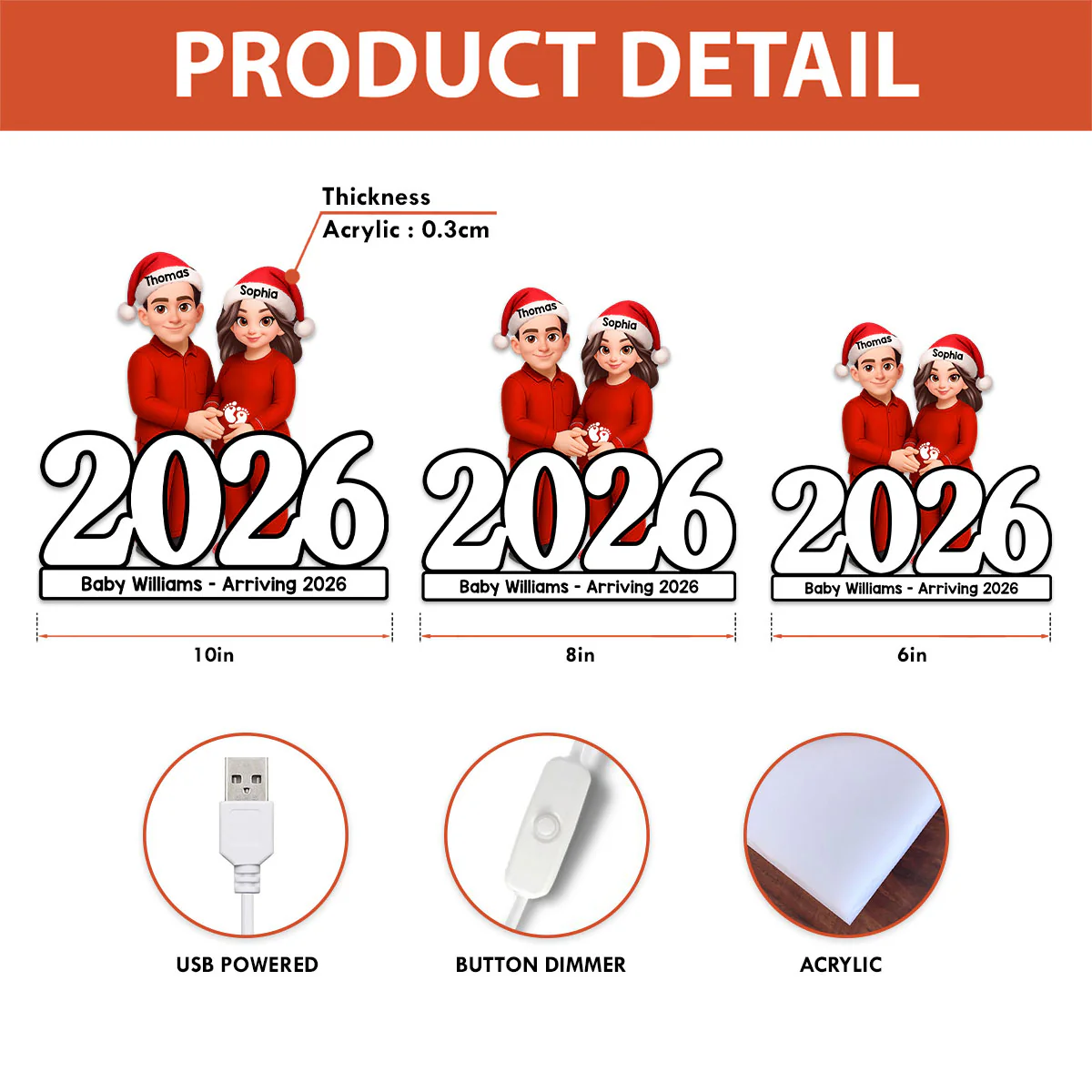 Expecting Parents Christmas Pregnancy Baby Arriving - Personalized Light Box - Image 5