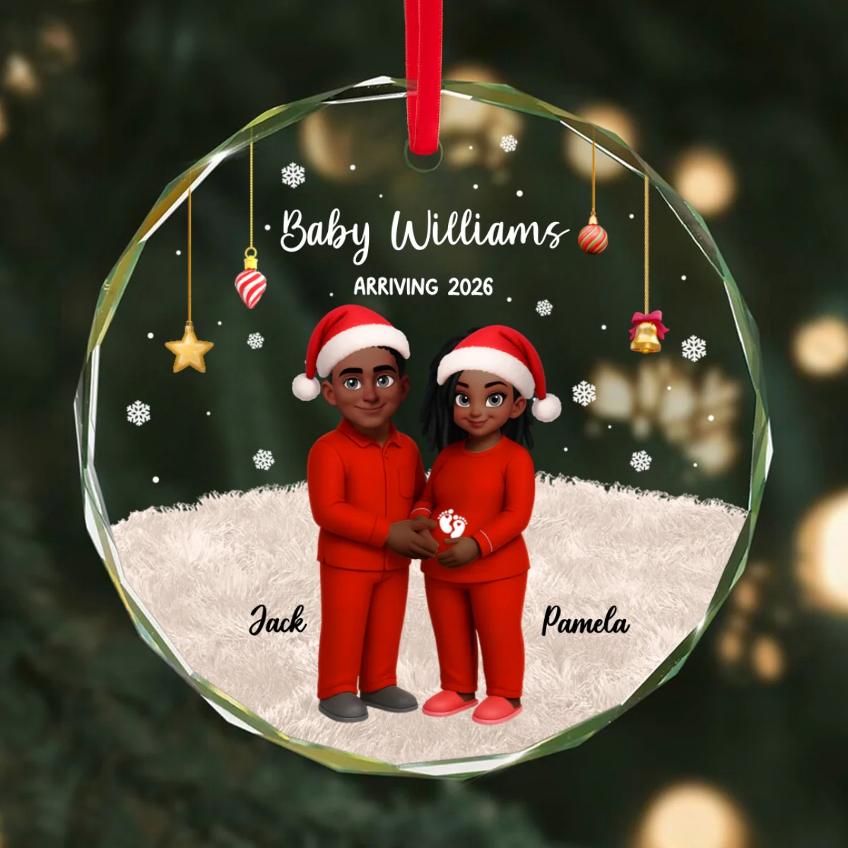 Expecting Parents Christmas Pregnancy Baby Arriving With Dogs Cats - Personalized Glass Ornament - Image 7
