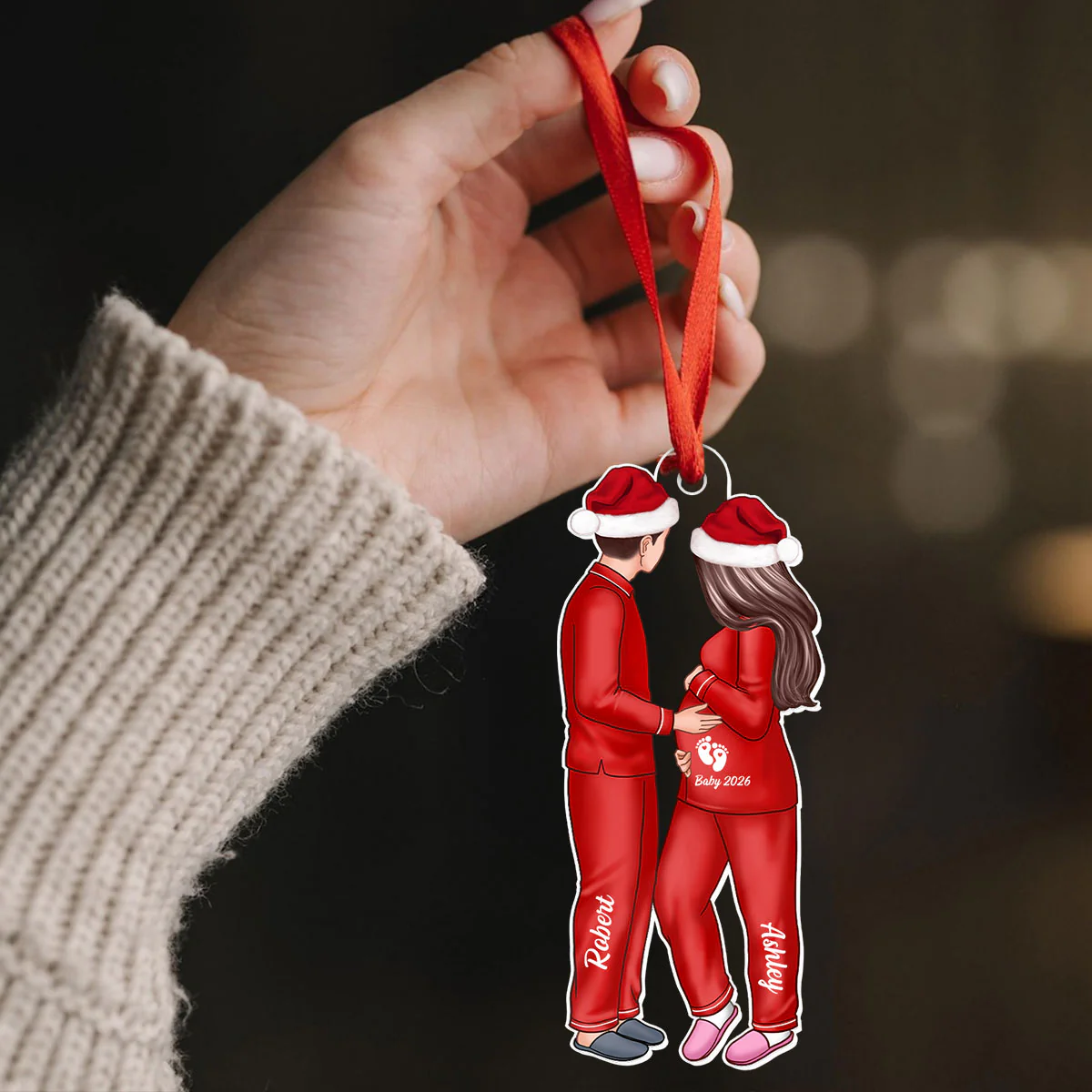 Expecting Parents Christmas Pregnancy Personalized Acrylic Ornament, Baby Arriving Ornament - Image 7