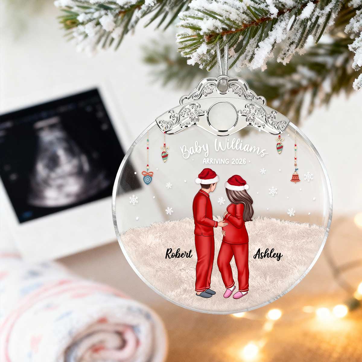 Expecting Parents Christmas Pregnancy - Personalized Glass Ornament With Silver Cap - Image 10