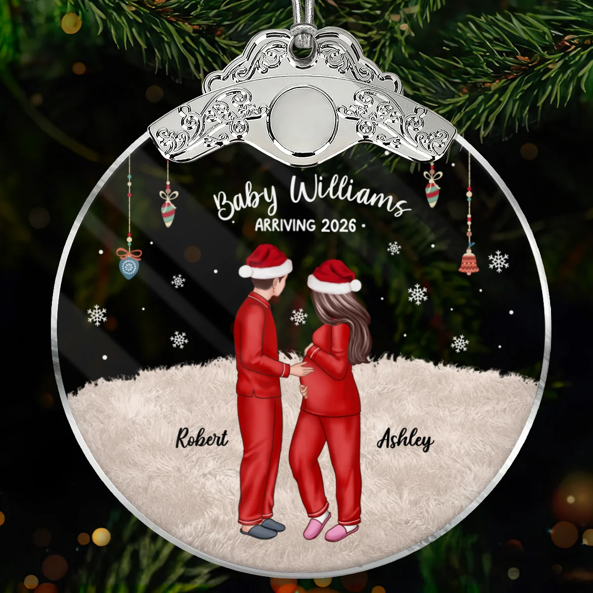 Expecting Parents Christmas Pregnancy - Personalized Glass Ornament With Silver Cap - Image 11