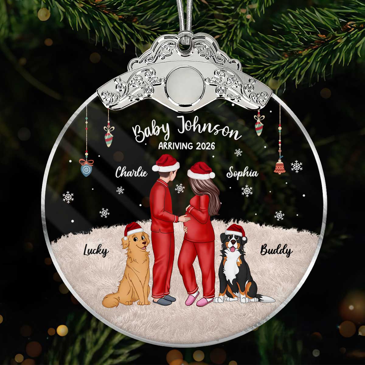 Expecting Parents Christmas Pregnancy - Personalized Glass Ornament With Silver Cap - Image 2