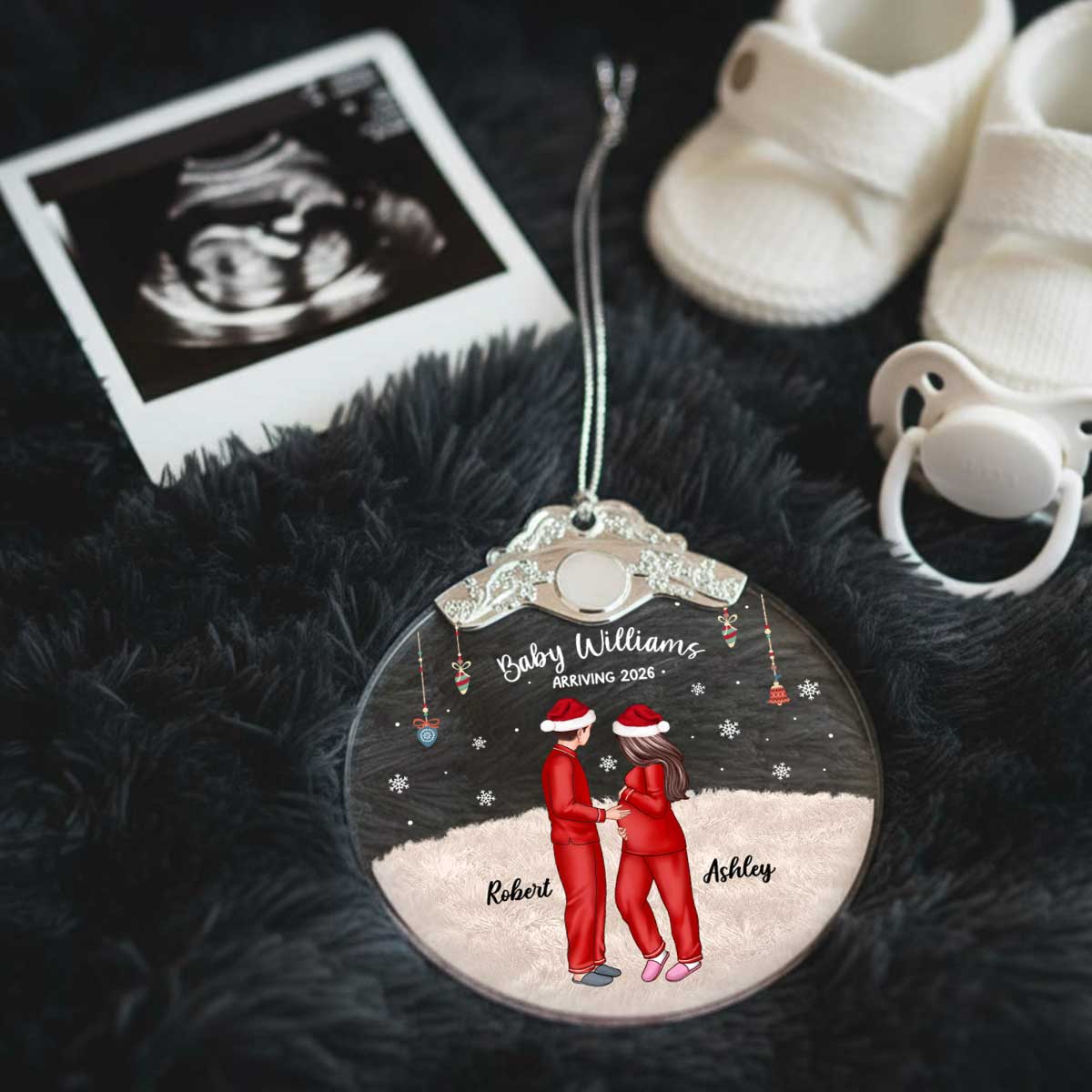 Expecting Parents Christmas Pregnancy - Personalized Glass Ornament With Silver Cap - Image 3