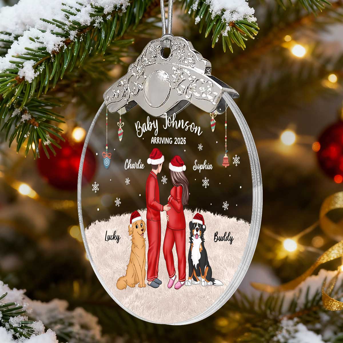 Expecting Parents Christmas Pregnancy - Personalized Glass Ornament With Silver Cap - Image 4