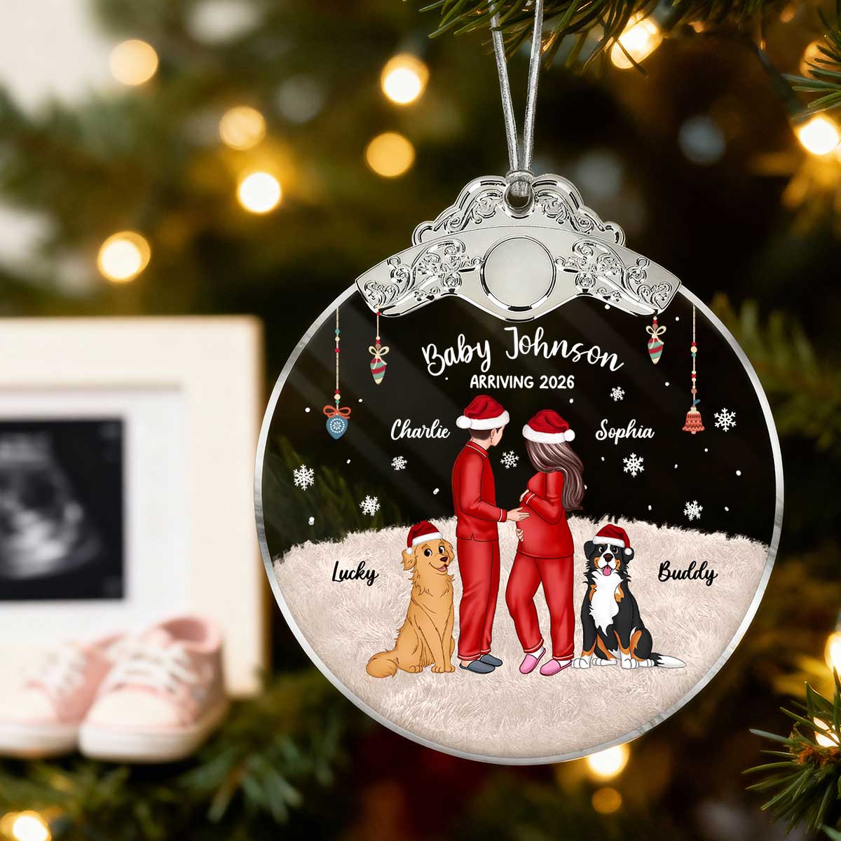 Expecting Parents Christmas Pregnancy - Personalized Glass Ornament With Silver Cap - Image 5
