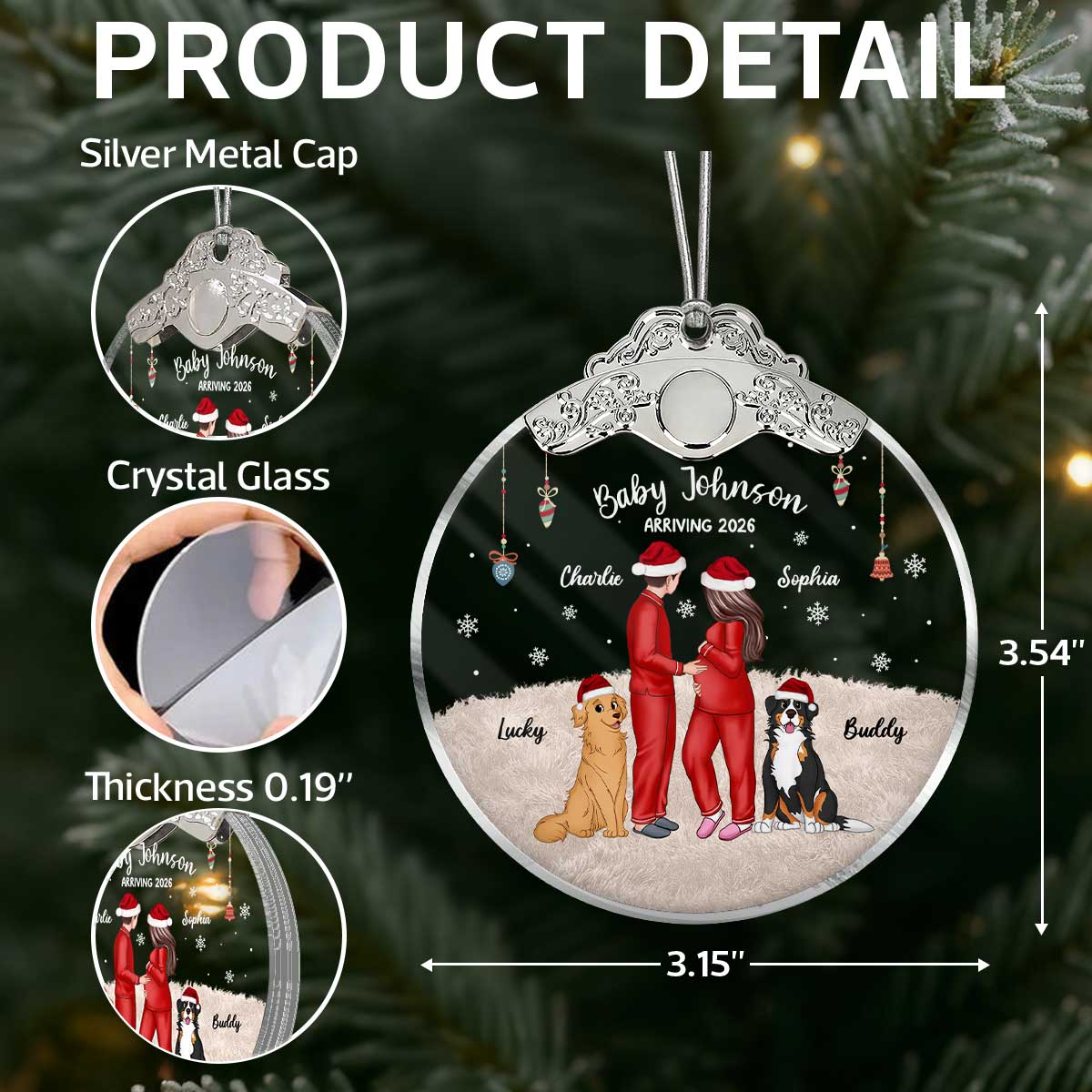 Expecting Parents Christmas Pregnancy - Personalized Glass Ornament With Silver Cap - Image 7