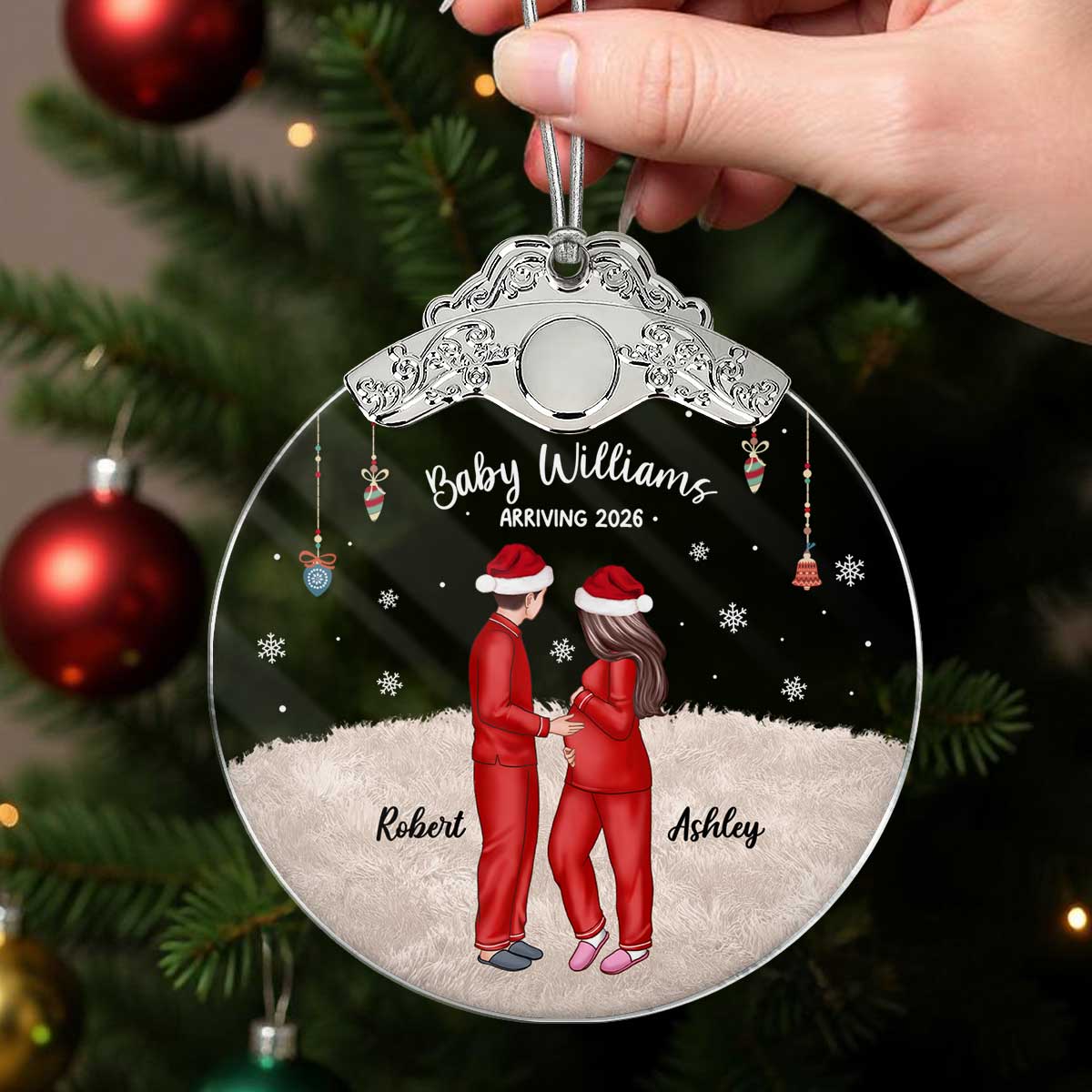 Expecting Parents Christmas Pregnancy - Personalized Glass Ornament With Silver Cap - Image 8