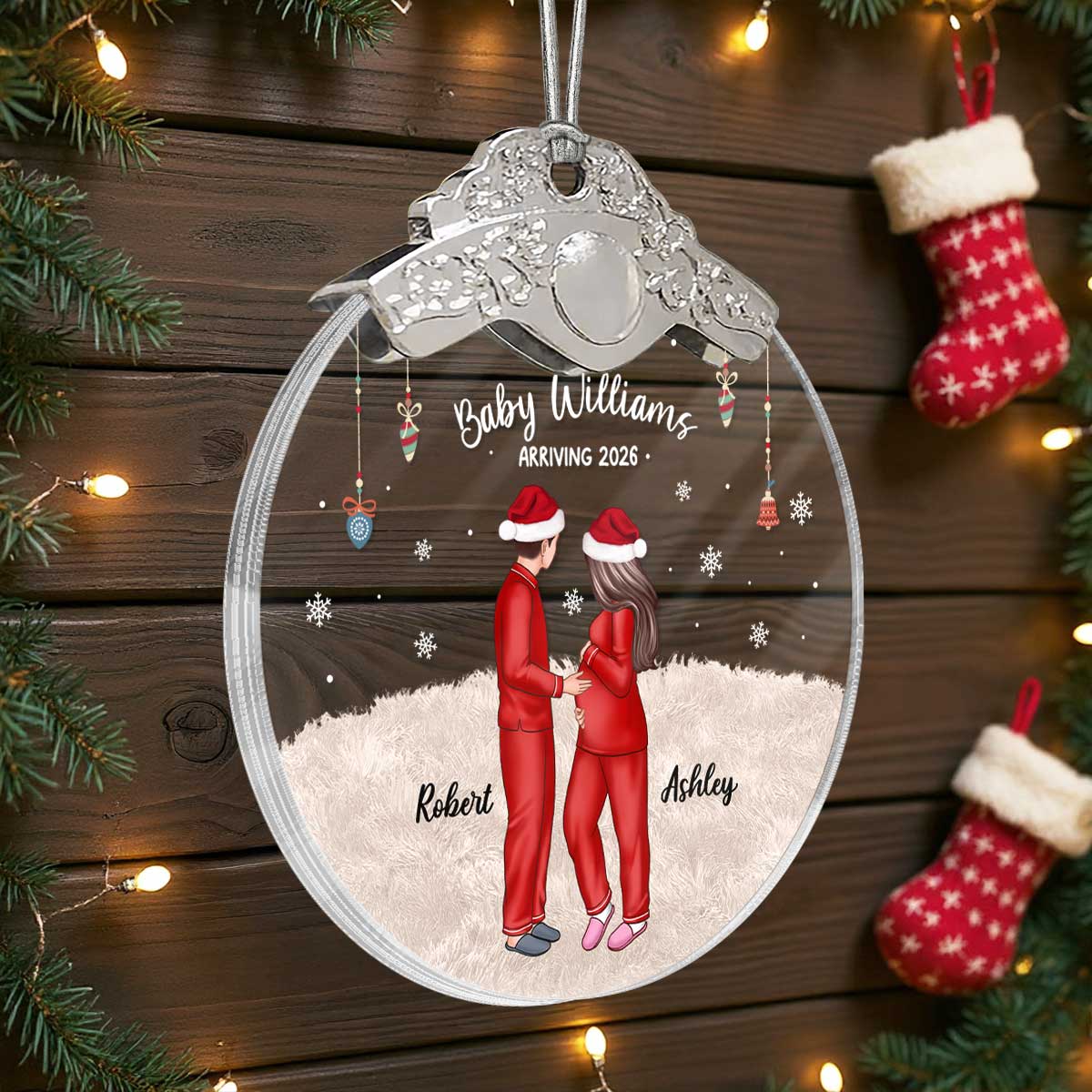 Expecting Parents Christmas Pregnancy - Personalized Glass Ornament With Silver Cap - Image 9