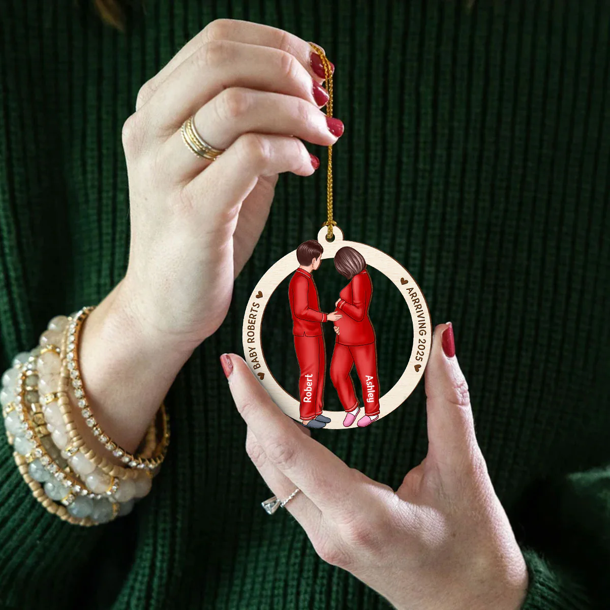 Expecting Parents Christmas Pregnancy Personalized Wooden Ornament, Baby Arriving Ornament - Image 5