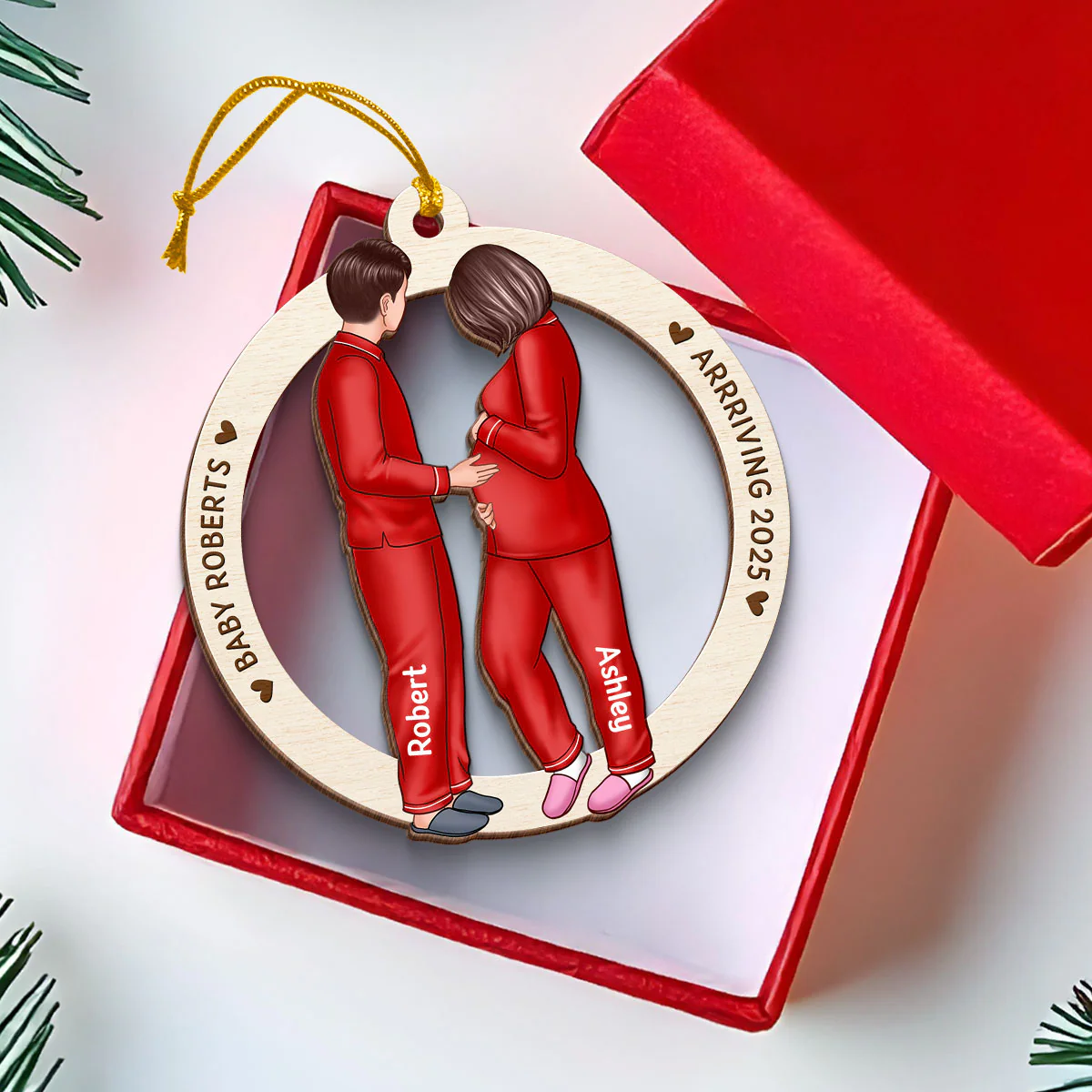 Expecting Parents Christmas Pregnancy Personalized Wooden Ornament, Baby Arriving Ornament - Image 7