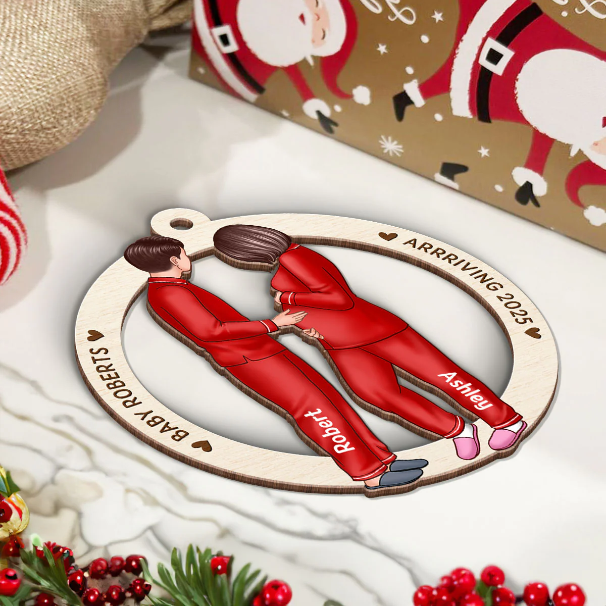 Expecting Parents Christmas Pregnancy Personalized Wooden Ornament, Baby Arriving Ornament - Image 8