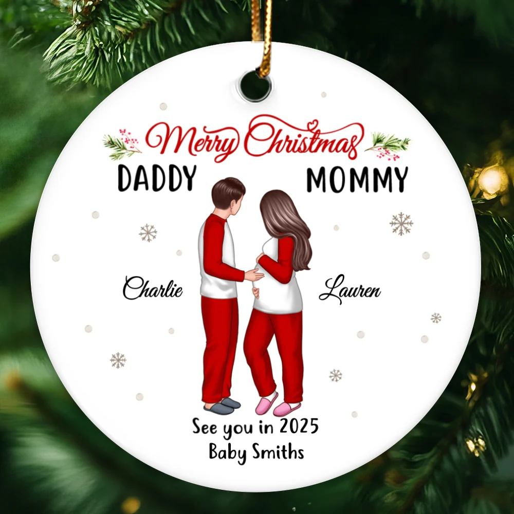Expecting Parents Ornament, Merry Christmas Mommy Daddy, See You in 2025 Ornament - Image 13