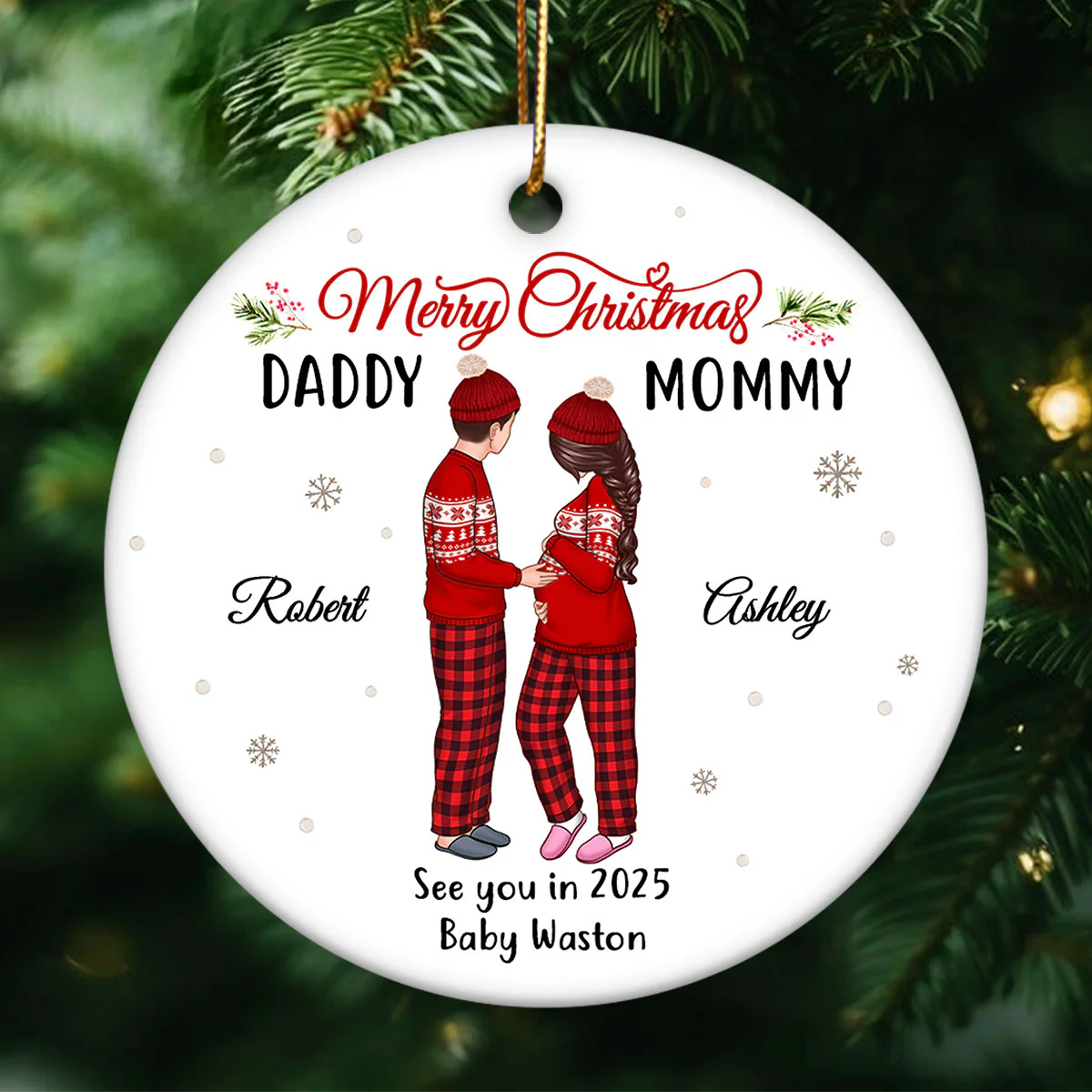 Expecting Parents Ornament, Merry Christmas Mommy Daddy, See You in 2025 Ornament - Image 2