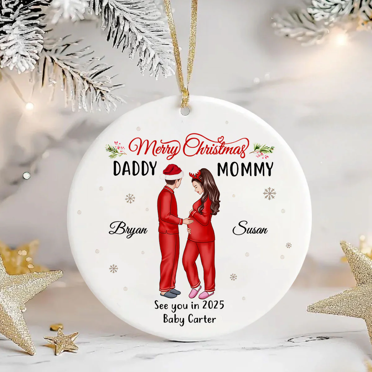 Expecting Parents Ornament, Merry Christmas Mommy Daddy, See You in 2025 Ornament - Image 5