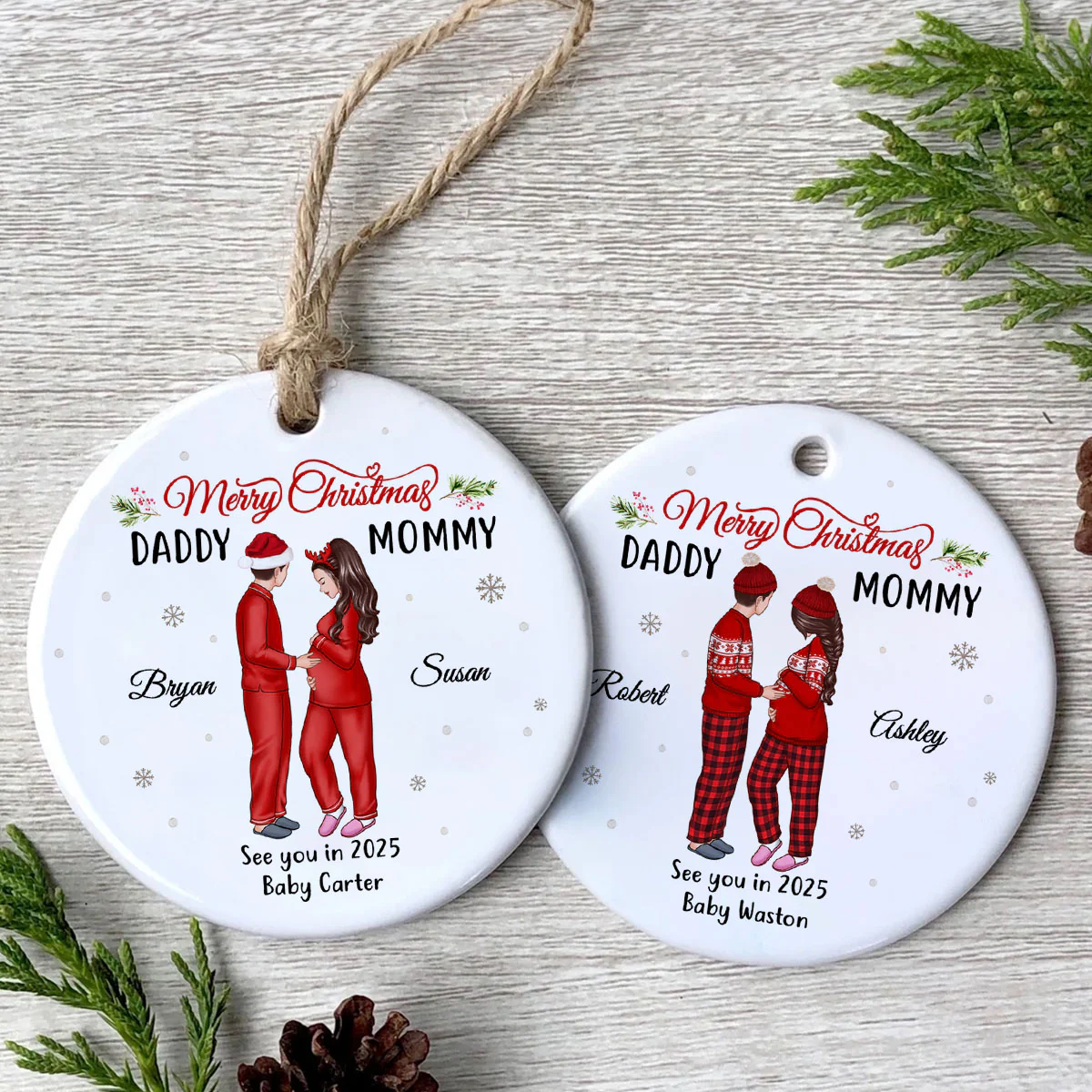 Expecting Parents Ornament, Merry Christmas Mommy Daddy, See You in 2025 Ornament - Image 6