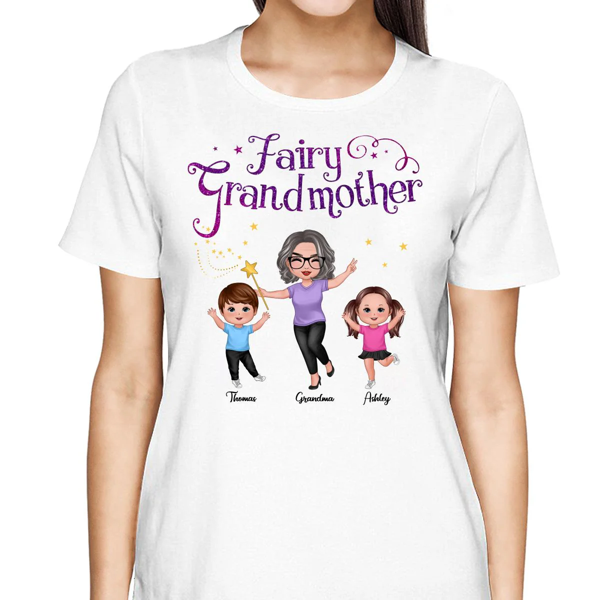 Fairy Grandmother Happy Doll Grandma And Grandkids Personalized Shirt - Image 2