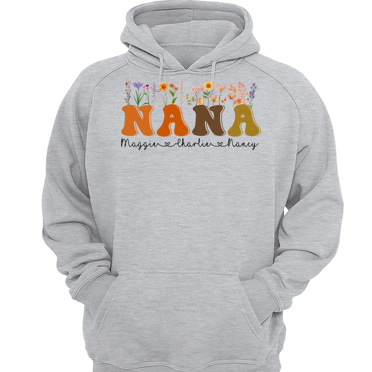 Fall Autumn Flowers Leaves On Text Grandma Mom Personalized Shirt - Image 3