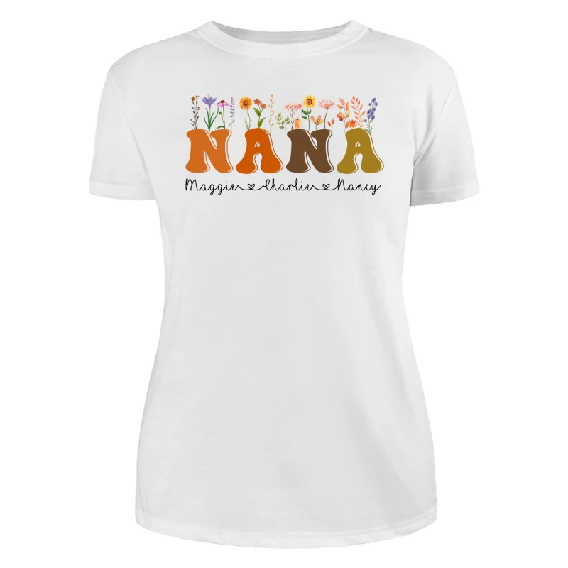 Fall Autumn Flowers Leaves On Text Grandma Mom Personalized Shirt - Image 9