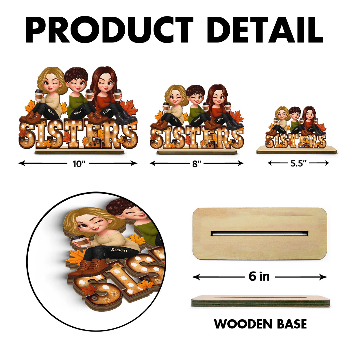 Fall Besties Sitting On Text Marquee Effect - Personalized 2-Layered Wooden Plaque - Meaningful Gift For Best Friend - Image 9