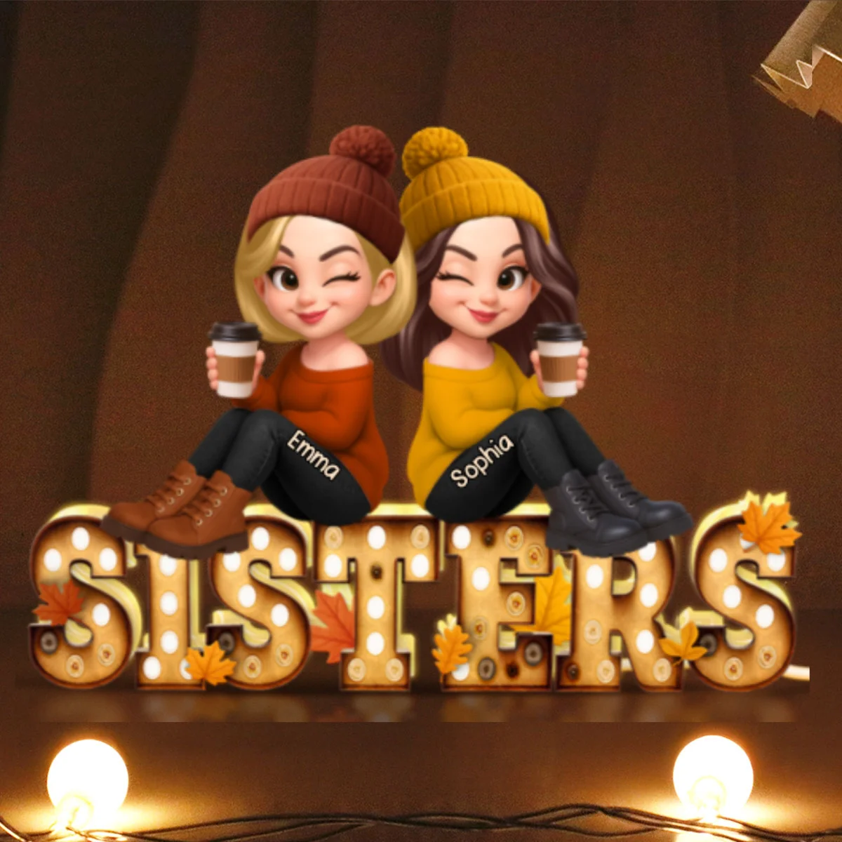 Fall Besties Sitting On Text Marquee Effect Personalized Light Box, Meaningful Gift For Best Friends - Image 10
