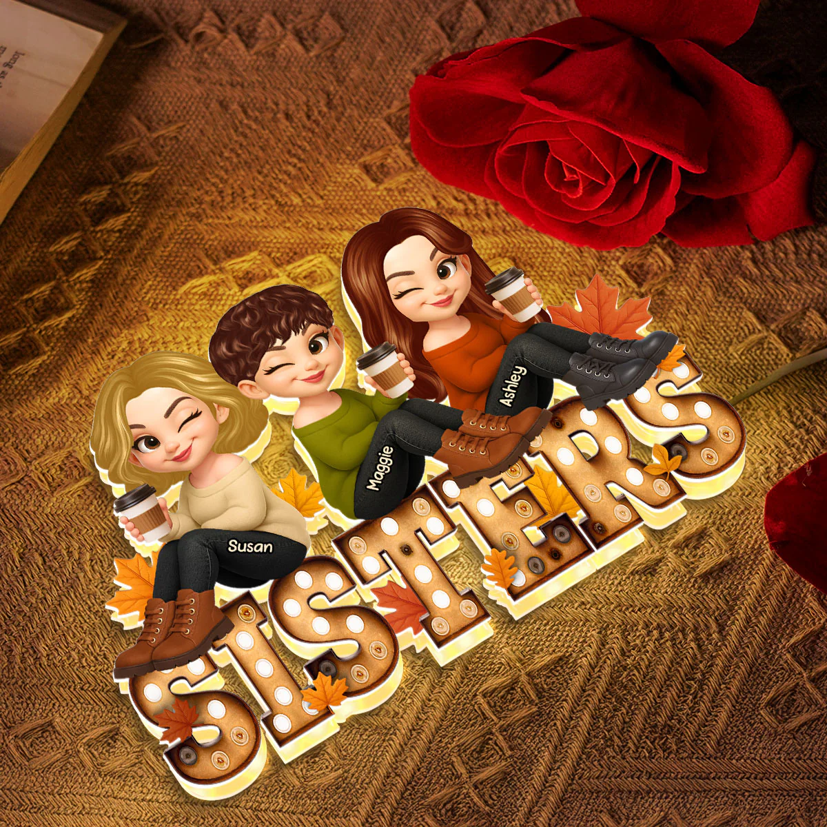 Fall Besties Sitting On Text Marquee Effect Personalized Light Box, Meaningful Gift For Best Friends - Image 4