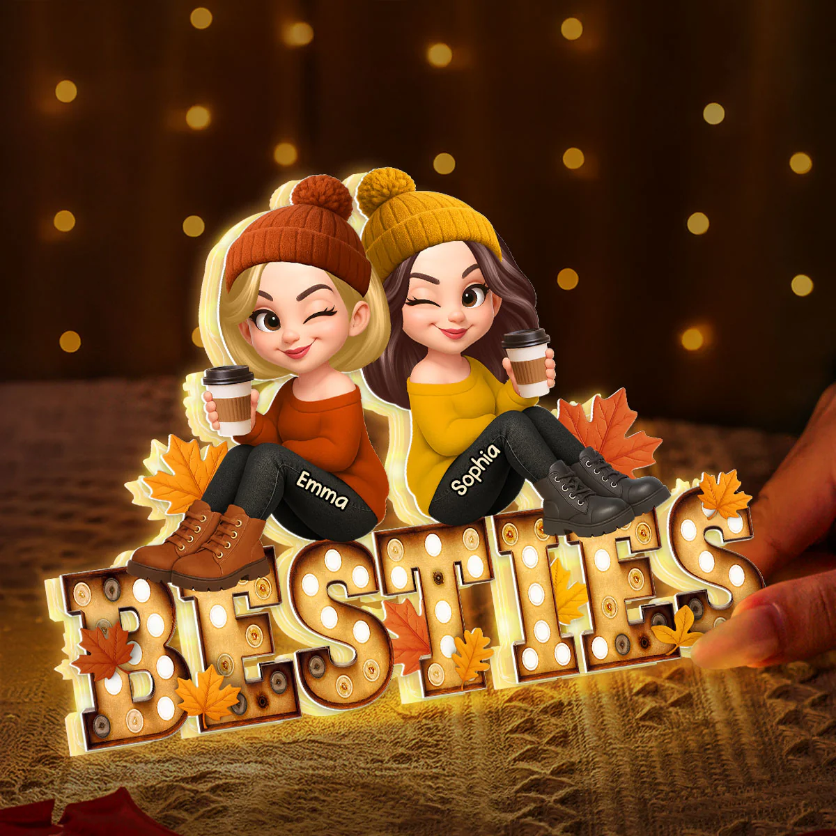 Fall Besties Sitting On Text Marquee Effect Personalized Light Box, Meaningful Gift For Best Friends - Image 7