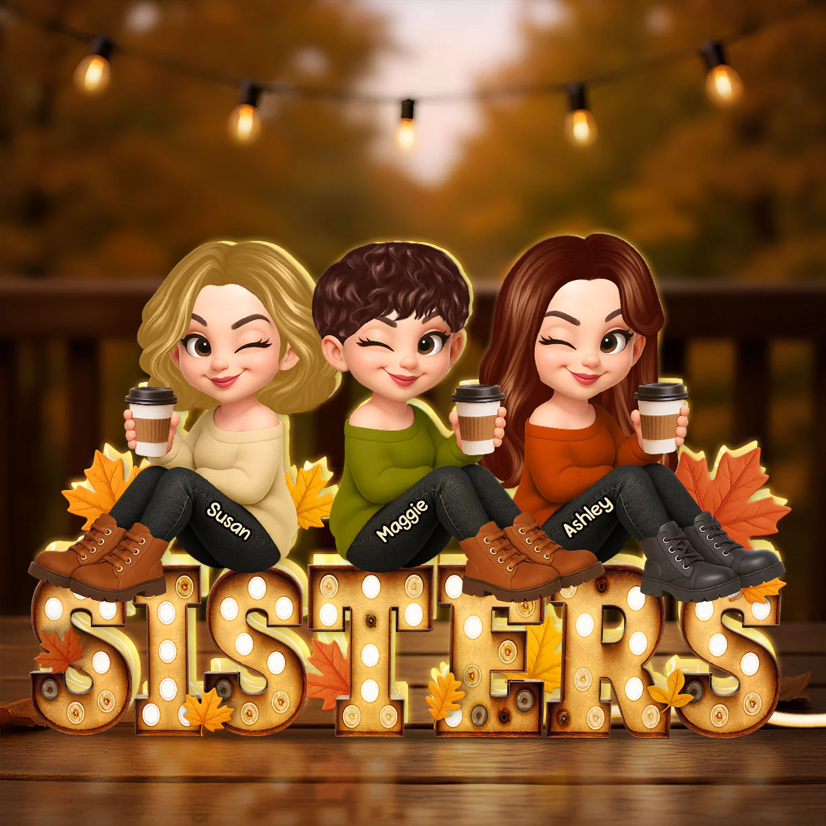 Fall Besties Sitting On Text Marquee Effect Personalized Light Box, Meaningful Gift For Best Friends - Image 8