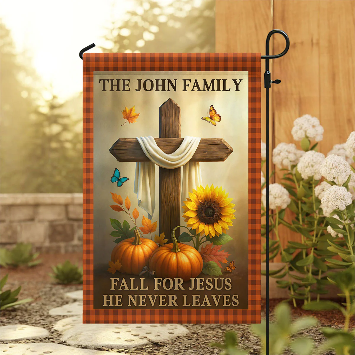 Fall for Jesus He Never Leaves Personalized Garden Flag, Fall Decor - Image 2