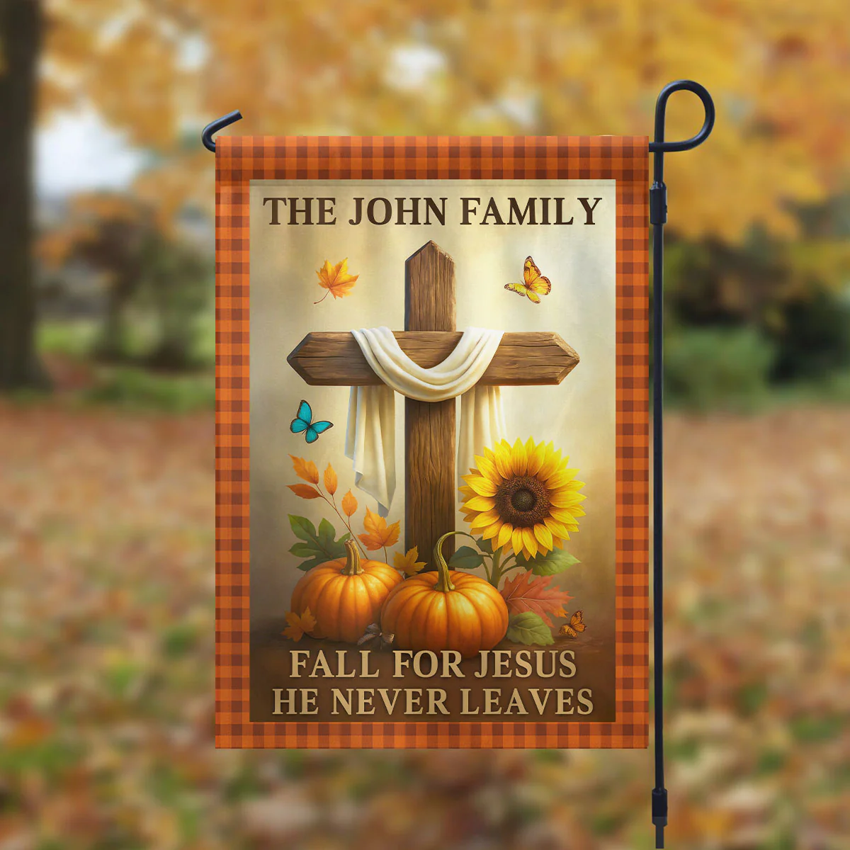 Fall for Jesus He Never Leaves Personalized Garden Flag, Fall Decor - Image 3