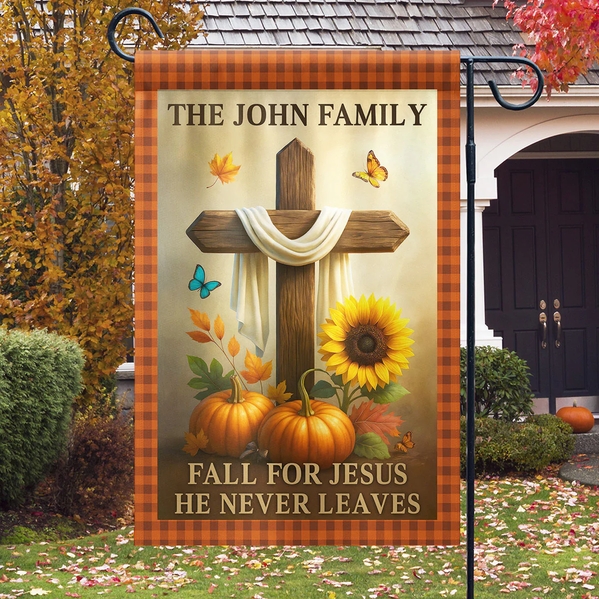 Fall for Jesus He Never Leaves Personalized Garden Flag, Fall Decor - Image 4