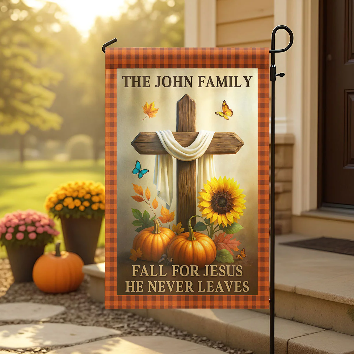 Fall for Jesus He Never Leaves Personalized Garden Flag, Fall Decor - Image 5