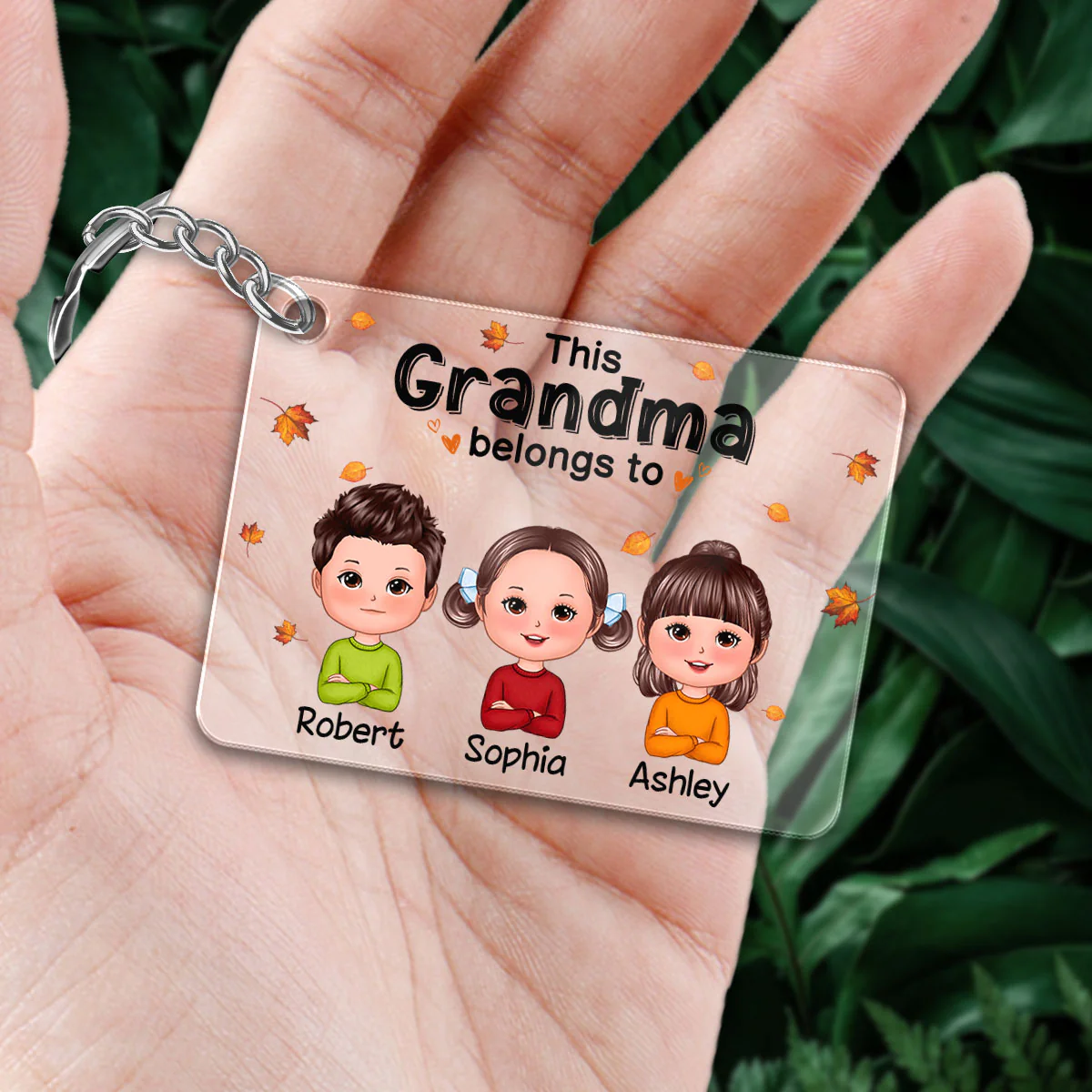 Fall Leaves This Grandma Mom Belongs To Cute Kids Personalized Acrylic Keychain - Image 2