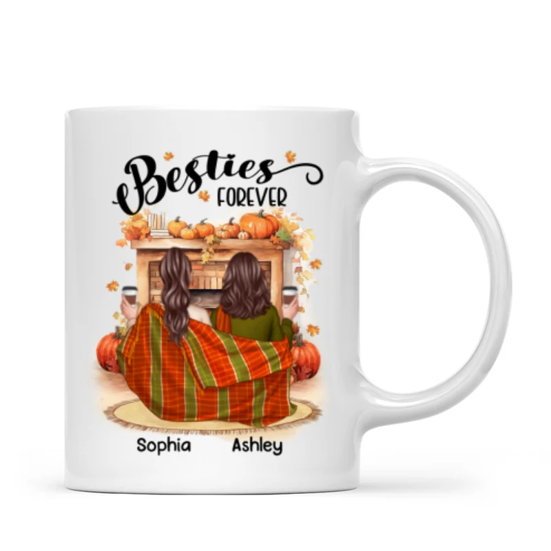 Fall Season Best Friends Sisters Fireplace Personalized Mug - Image 4