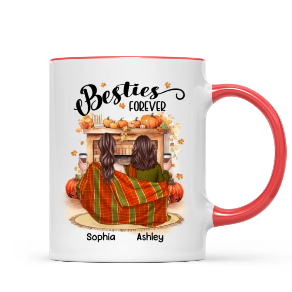 Fall Season Best Friends Sisters Fireplace Personalized Mug - Image 7