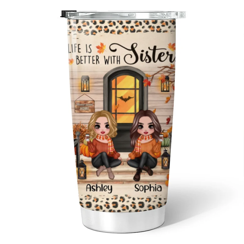 Fall Season Best Friends Sisters Front Porch Personalized Tumbler - Image 5