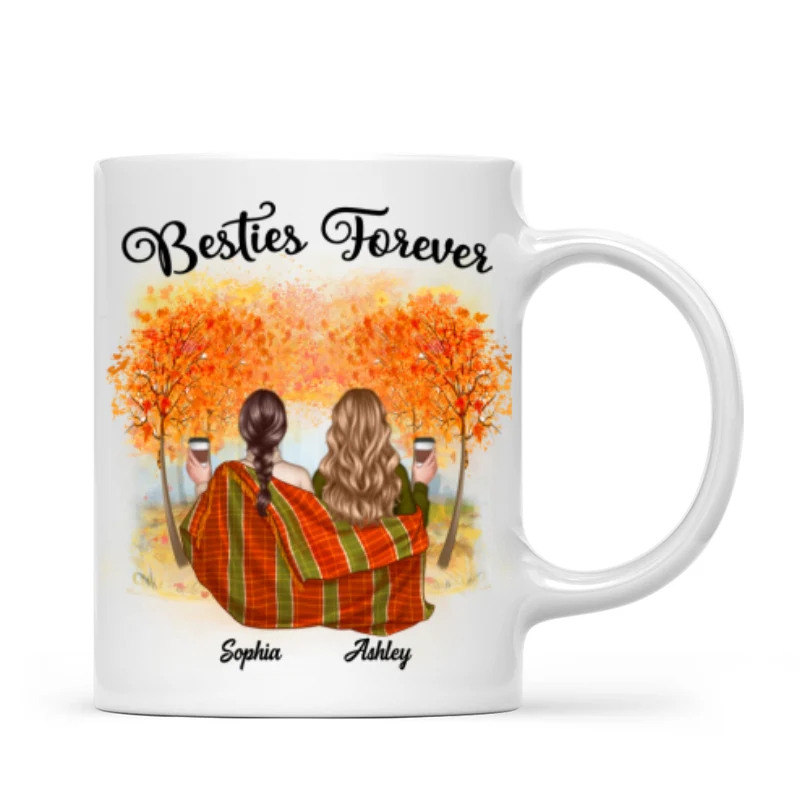 Fall Season Best Friends Sisters With Blanket In Forest Personalized Mug - Image 5