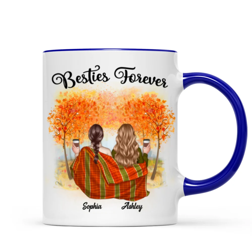 Fall Season Best Friends Sisters With Blanket In Forest Personalized Mug - Image 7