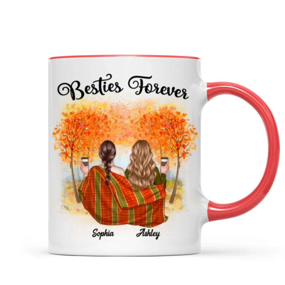 Fall Season Best Friends Sisters With Blanket In Forest Personalized Mug - Image 8