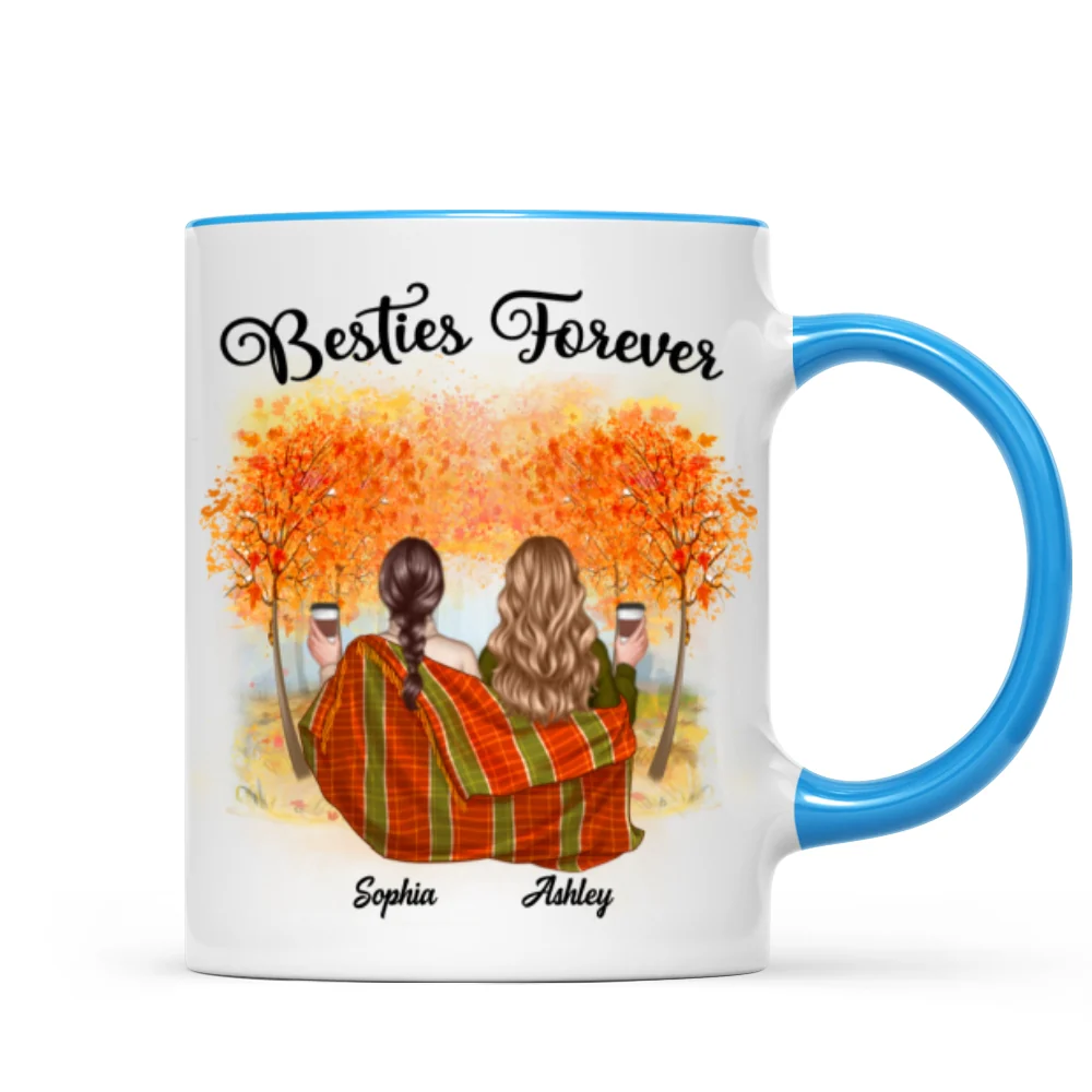Fall Season Best Friends Sisters With Blanket In Forest Personalized Mug - Image 9