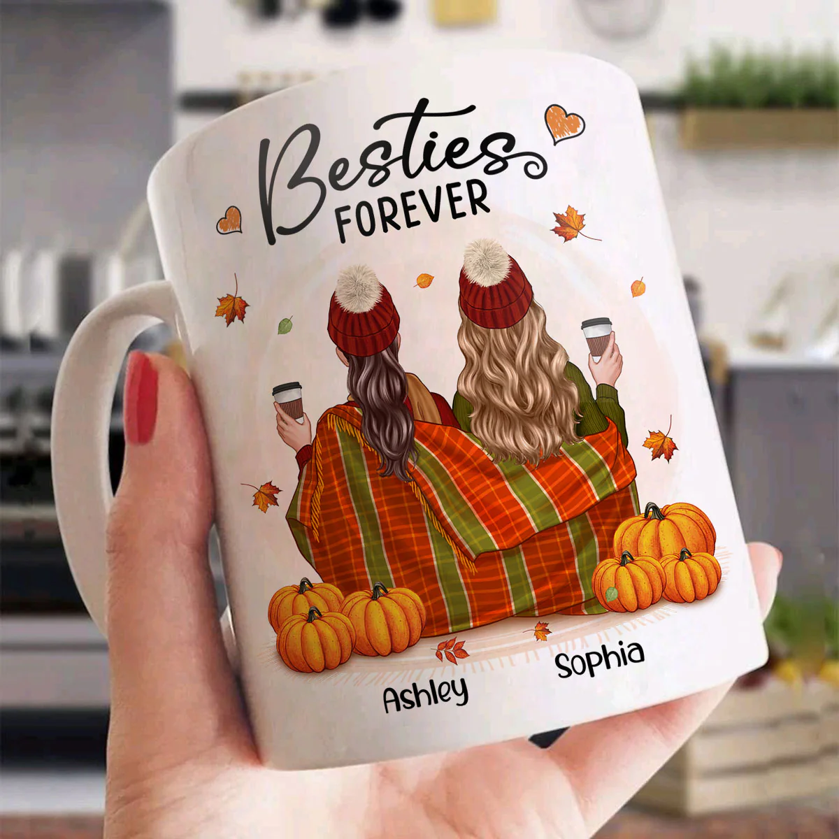 Fall Season Best Friends Sisters With Blanket Pumpkin Patch Personalized Mug - Image 3