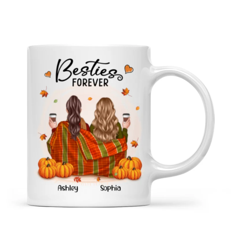 Fall Season Best Friends Sisters With Blanket Pumpkin Patch Personalized Mug - Image 5
