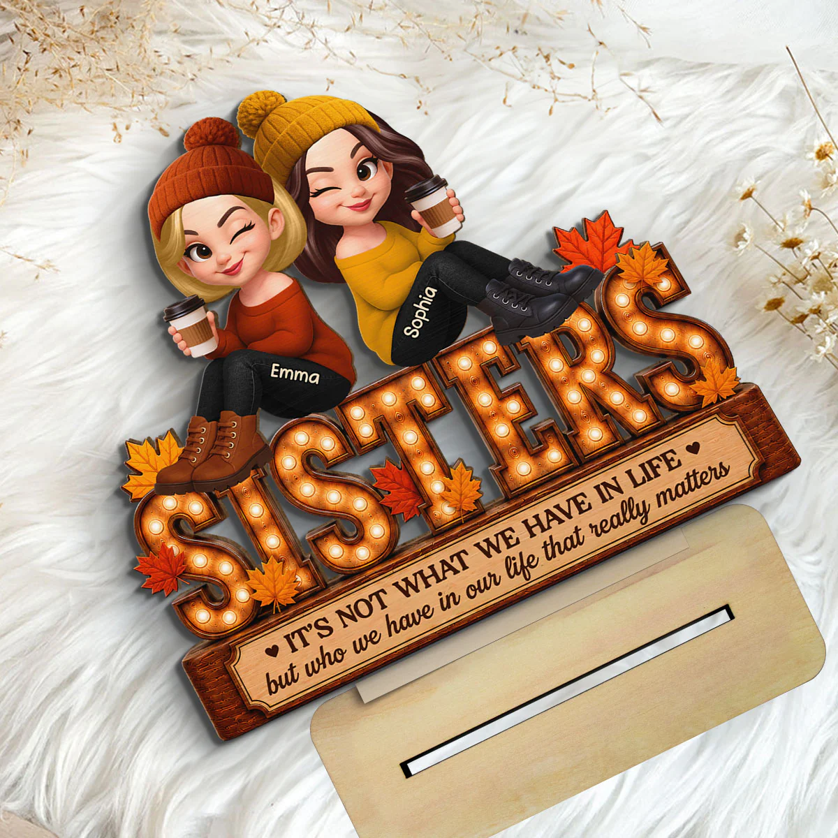 Fall Season Besties Sister Marquee 2D Flat - Personalized Wooden Plaque - Image 6