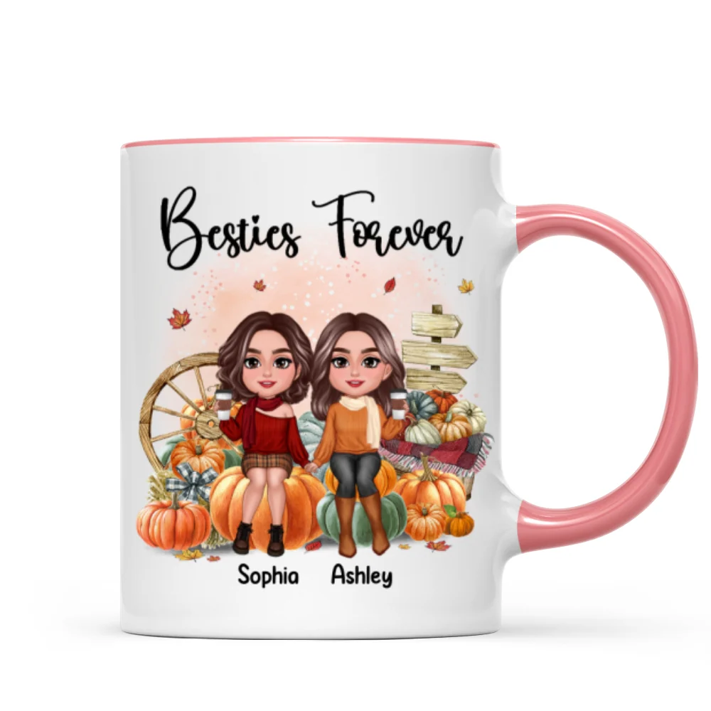 Fall Season Besties Sister Sitting On Pumpkins Personalized Mug - Image 10