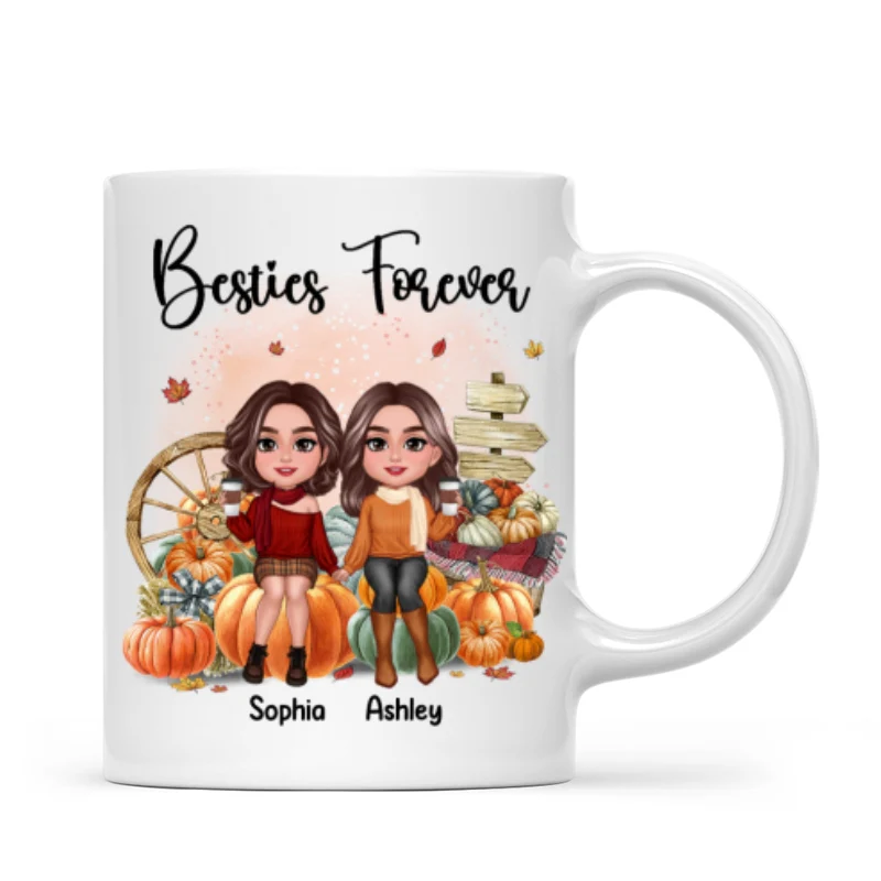 Fall Season Besties Sister Sitting On Pumpkins Personalized Mug - Image 5