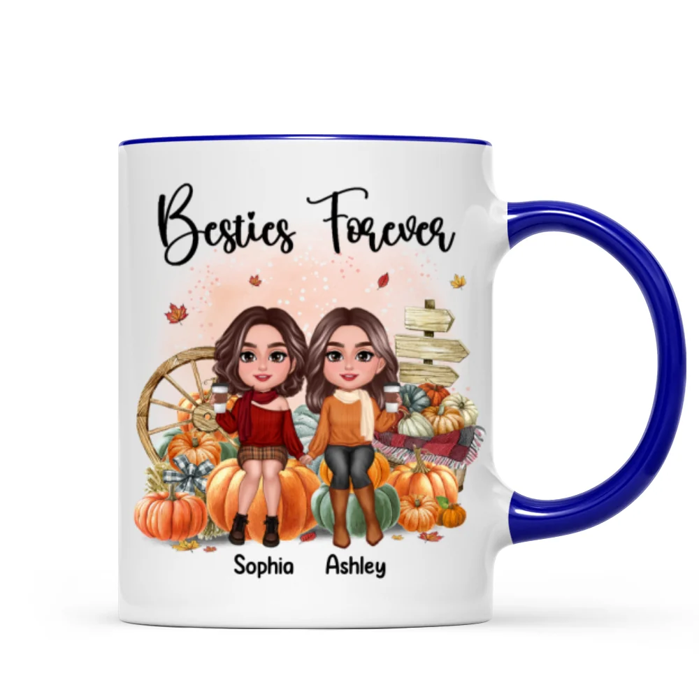 Fall Season Besties Sister Sitting On Pumpkins Personalized Mug - Image 7