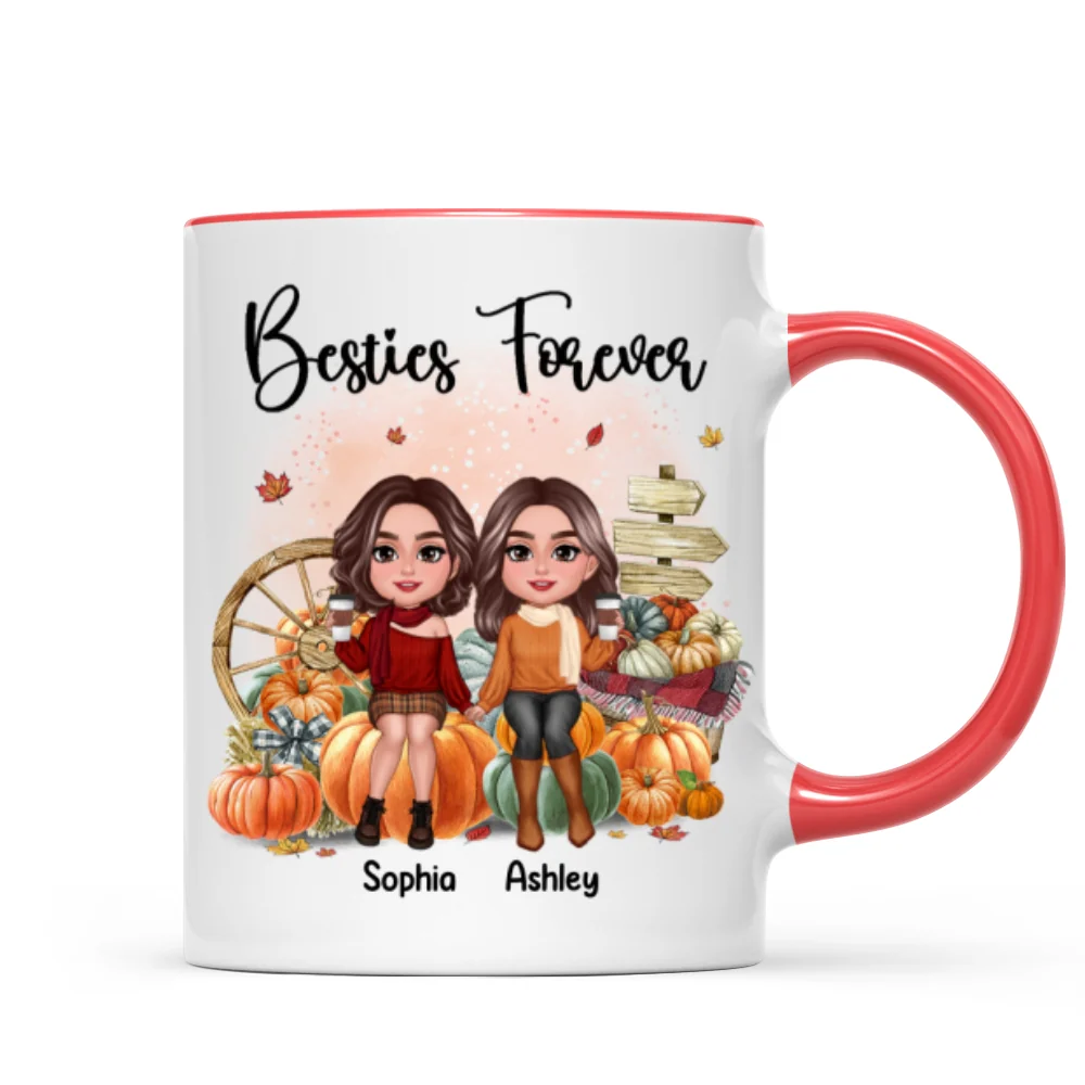 Fall Season Besties Sister Sitting On Pumpkins Personalized Mug - Image 8