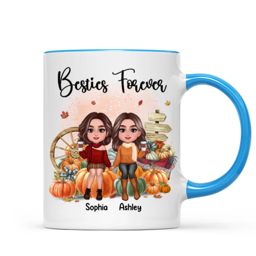 Fall Season Besties Sister Sitting On Pumpkins Personalized Mug - Image 9